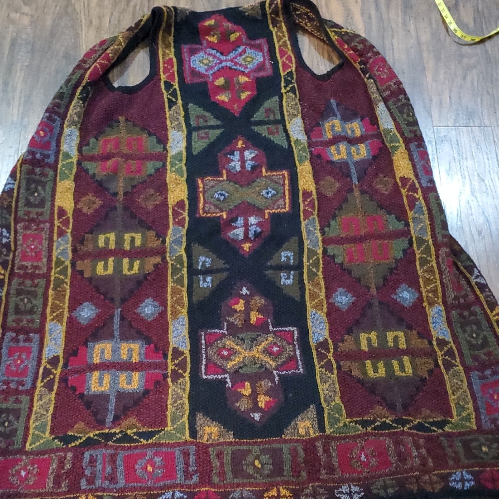 Peruvian Connection Burgundy Multi-Color Knit Maxi Vest - Picture 11 of 11